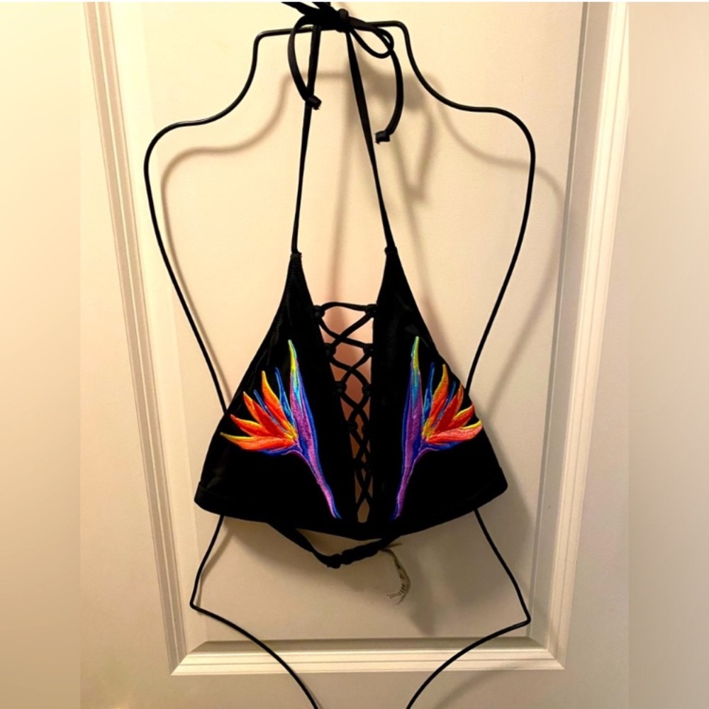 PINK Victoria's Secret Black Bikini Top with Purple Accents